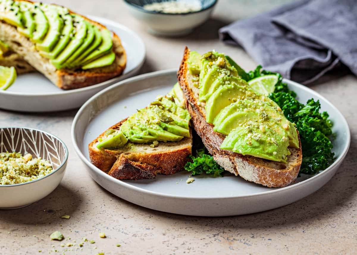 Avocado on toast for a source of healthy fats