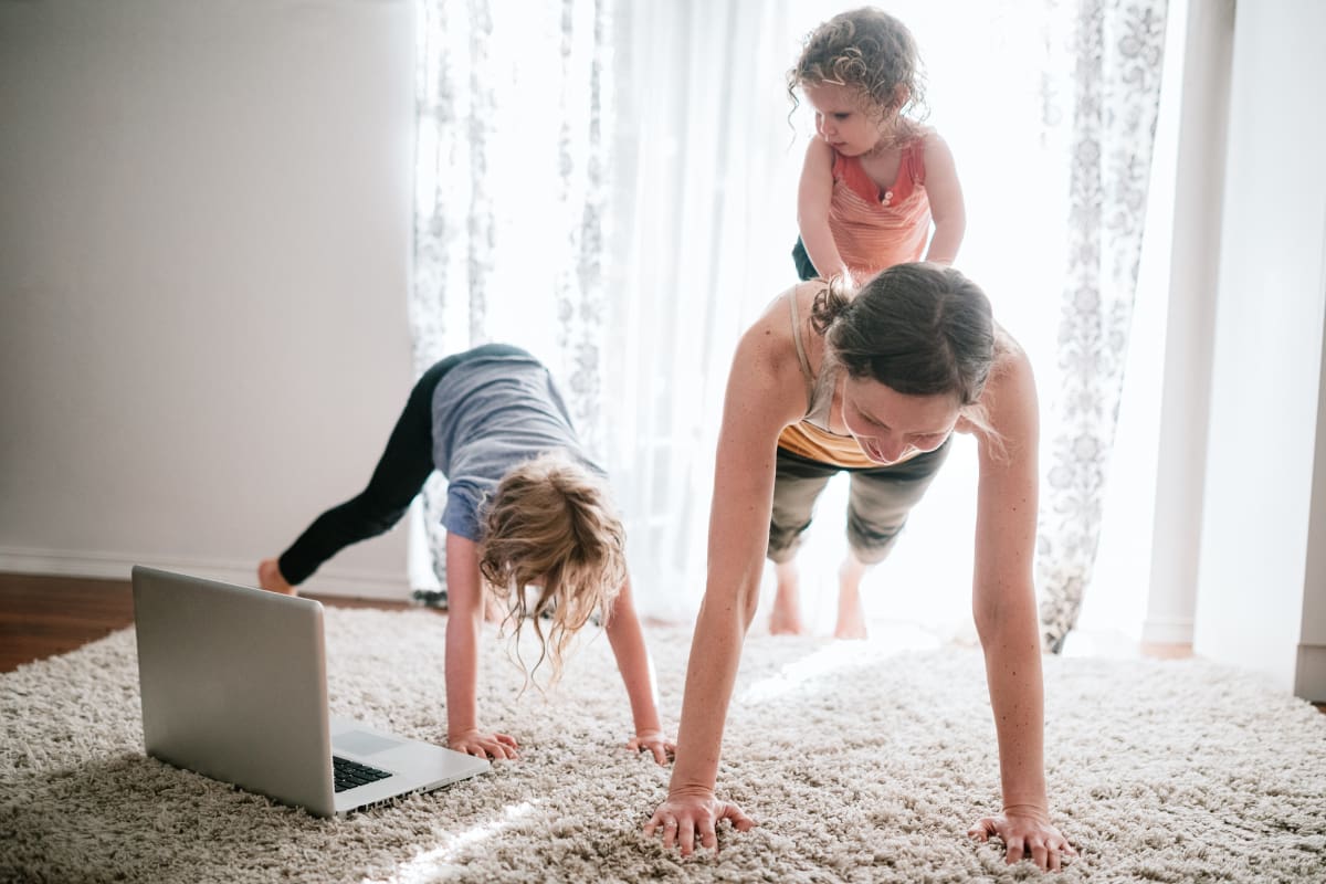 Doing a workout from home with the family