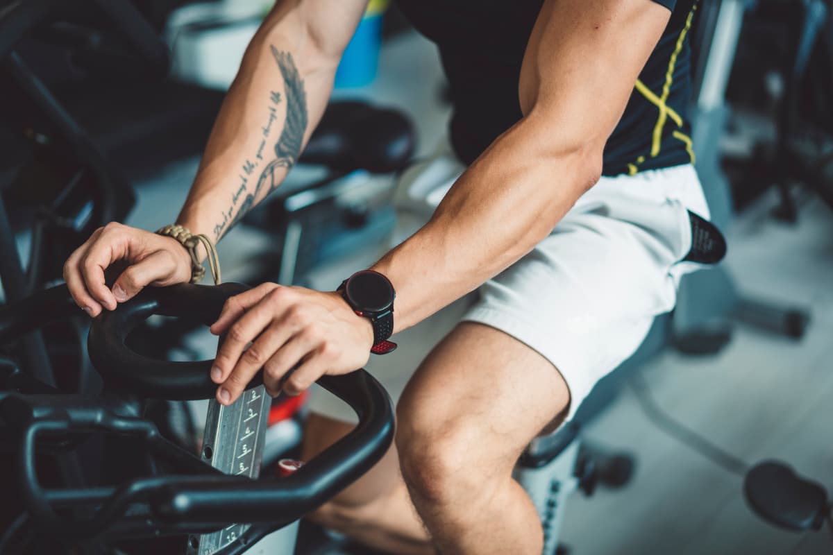 Man doing cardio workout at night
